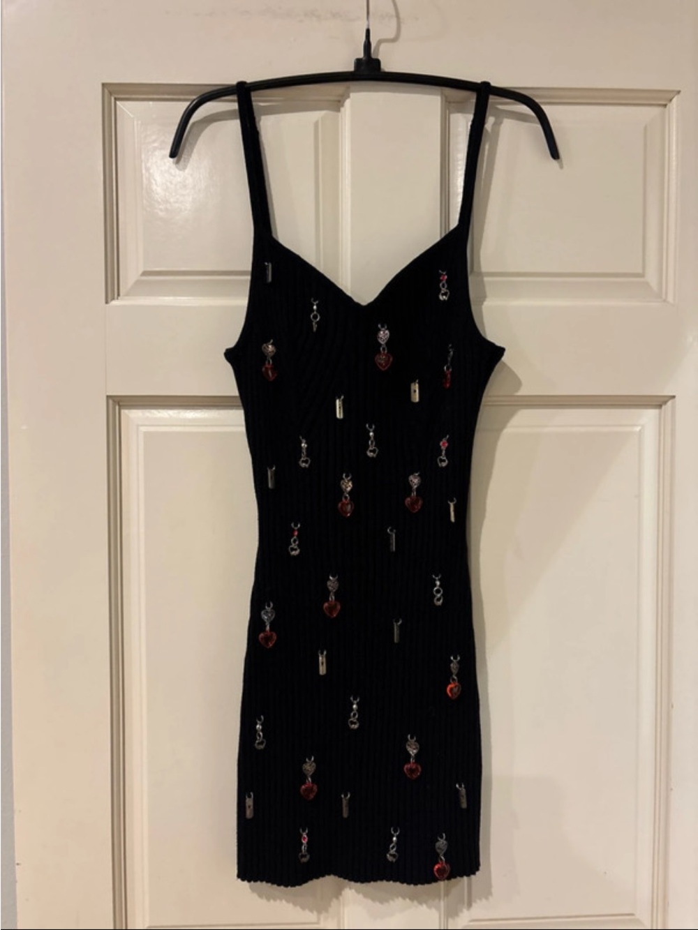 Dolls Kill Black Mini Dress with Red Heart Charms